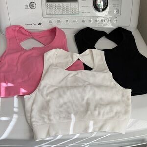 Fashion Nova Ribbed Crop Tops - Pink, White, Black